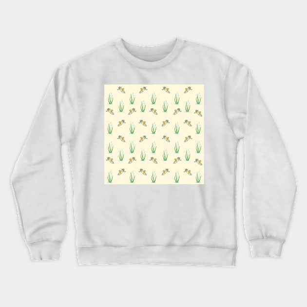 Robin Birds and Snowdrops Pattern on beige Background Crewneck Sweatshirt by Julia Doria Illustration